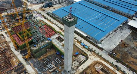 80米高煙囪、提前14天封頂！